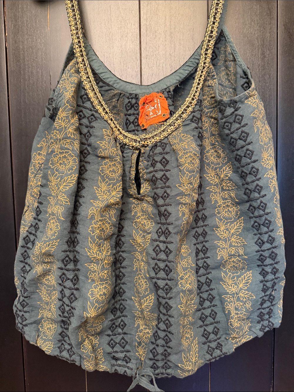 Free People Gray Tank with Gold Floral Embroidery